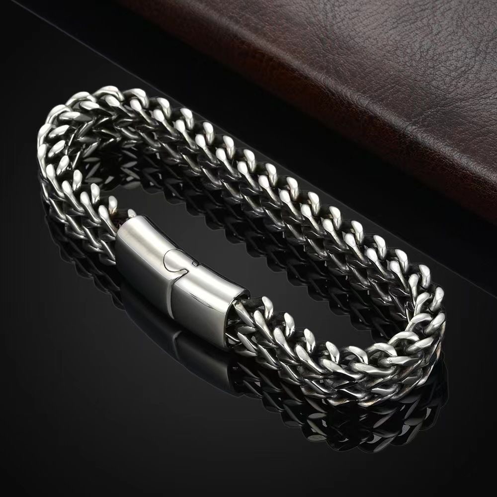 Bracelet en Acier Titane Tressé Style Cuba pour Homme - Maille Double Rang