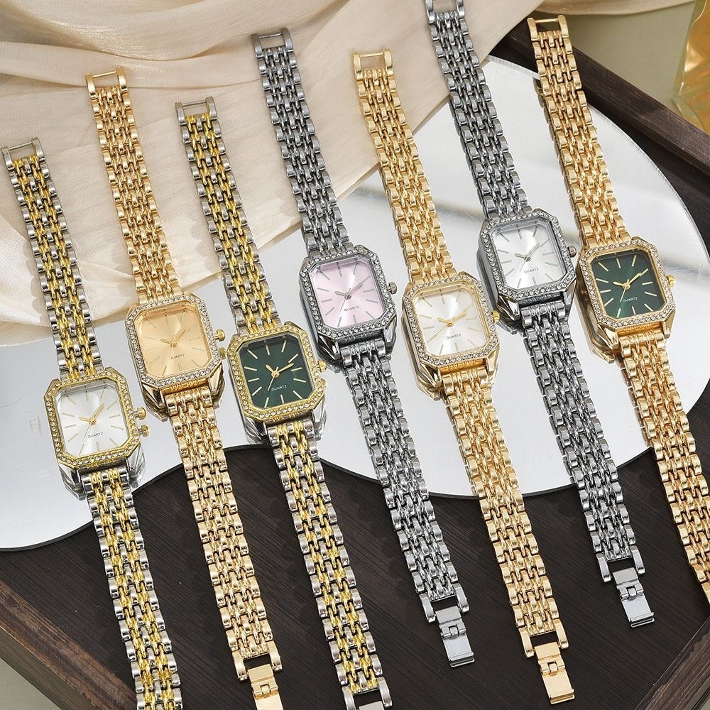 Montre Quartz Rectangulaire Élégante pour Femme - Boîtier Sertie de Strass