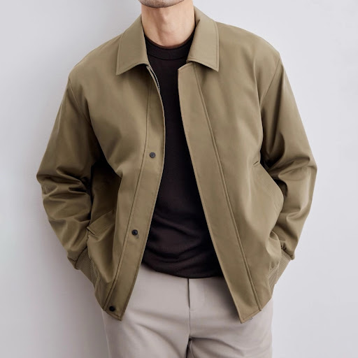 Veste Homme Chich & Épurée - Blouson Décontracté à Col Chemise et Finitions Bord-Côte - Collection Printemps-Automne