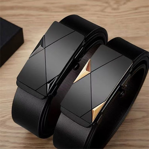 Ceinture Homme à Boucle Automatique Élégante - Design Géométrique & Finitions Métalliques