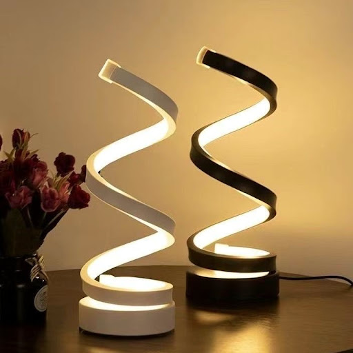 Lampe de Chevet LED Spirale Design Moderne - Lampe de Table Ambiance 3 Couleurs d'Éclairage (Aluminium & Silicone, H28cm)