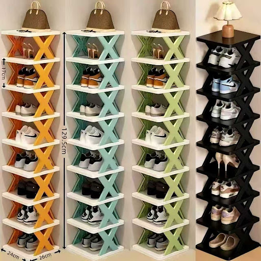Étagère à Chaussures Verticale Gain de Place - Meuble de Rangement Empilable 7 Niveaux pour Entrée & Petits Espaces - Support Chaussures Modulable