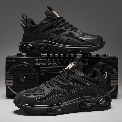 Baskets de Sport & Mode Homme / Mixte - Sneakers Respirantes Design Futuriste avec Bulle d'Air Amortissante - Édition Noir