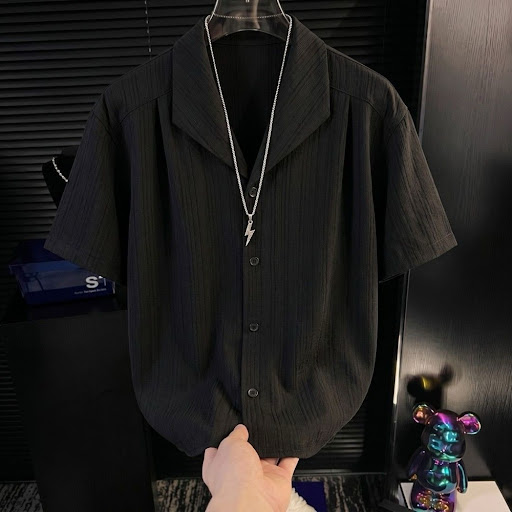 Chemise Homme Manches Courtes Col Cubain Style Rétro - Haut Fluid Décontracté Ample Élégant pour Été