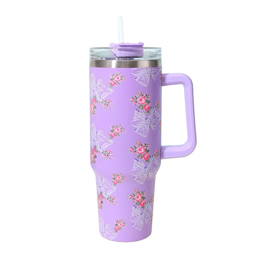 Gobelet Isotherme XL 40oz (1.2L) Motifs Vintage & Floraux - Mug Thermos Inox avec Poignée & Paille