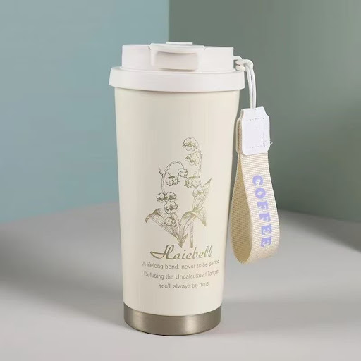 Mug à Café Isotherme 500ml Inox 316 Personnalisable (Logos & Textes) - Gobelet Thermos avec Dragonne & Double Ouverture (Option Coffret Cadeau)