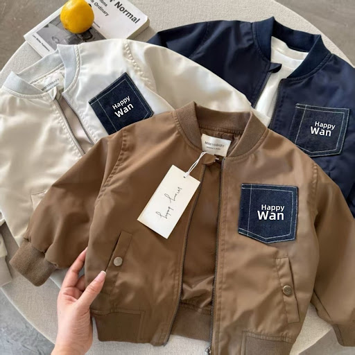 Veste Blouson Bomber Garçon MIMIYANBABY — Style Baseball Décontracté avec Poche Jeans "Happy Wan"