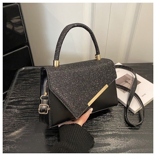 Sac à Main & Bandoulière Élégant à Paillettes — Rabat Asymétrique & Détails Dorés