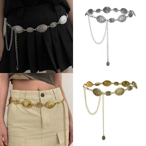 Ceinture Chaîne Métallique Rétro Bohème — Médaillons Sculptés Ethnic