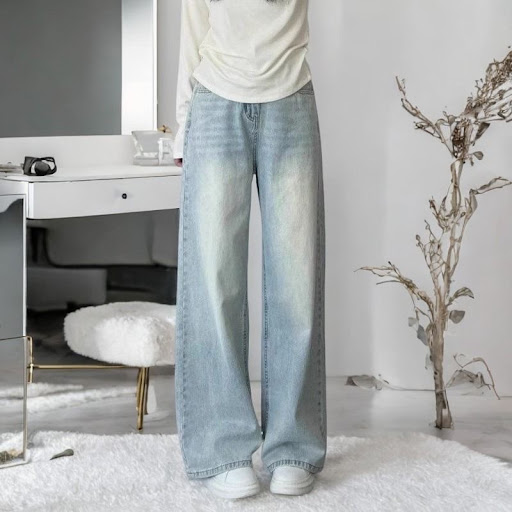 Jean Droit Wide Leg Bleu Clair — Taille Haute & Coupe Allongeante