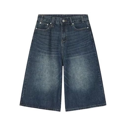 Bermuda en Jean Wide Leg Style Vintage Américain — Short Large Délavé Unisex
