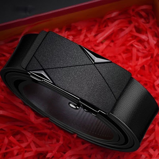Ceinture Homme à Boucle Automatique Repoussée — Design Géométrique Moderne & Ajustement Précis Sans Trous
