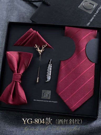 Coffret Cadeau Homme Élégant - Cravate, Nœud Papillon, Pochette & Épingles (5 pièces)
