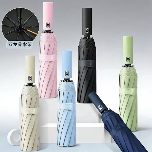 Parapluie Pliable Automatique Pylônes Renforcés Anti-UV & Pluie