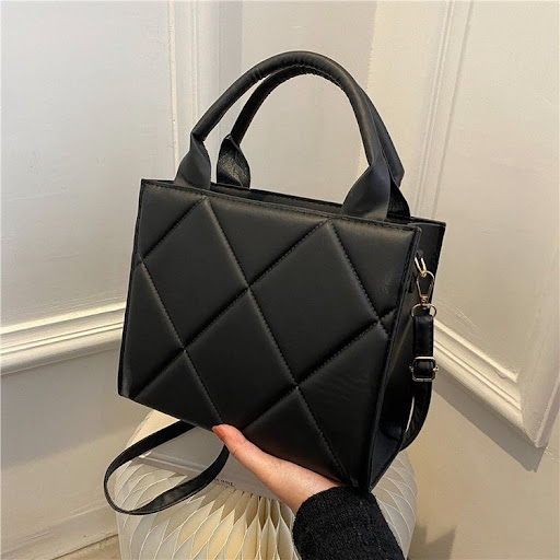 Sac à Main Matelassé Carré pour Femme – Mini Sac Cabas PU Souple avec Anses & Bandoulière Ajustable – Noir Élégant