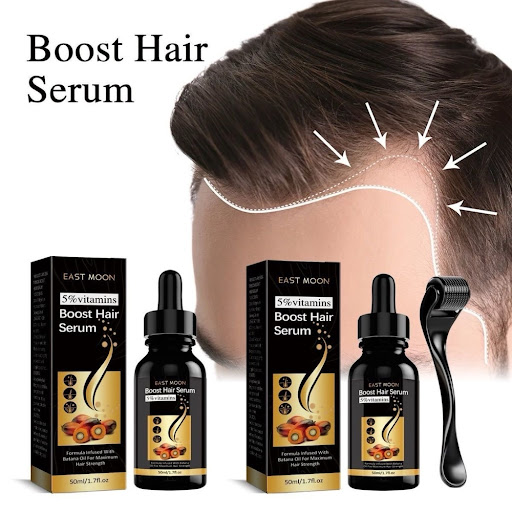 Sérum Repousse Capillaire EAST MOON (50ml) – Formule Boost 5% Vitamines & Huile de Batana + Micro-Rouleau Stimulant