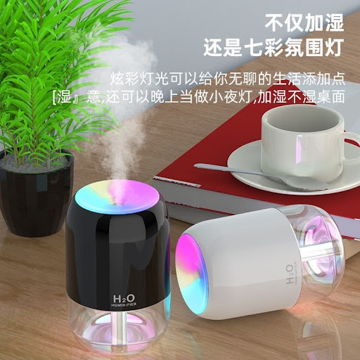 Mini Humidificateur d'Air Portatif H2O – Diffuseur de Brume Ultrasonique & Veilleuse Ambiance LED Multicolor (220ml)