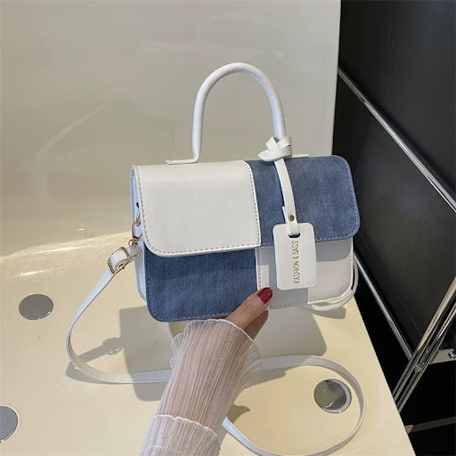 Sac à Main Bicolore en Cuir PU & Denim – Petit Sac Bandoulière Tendance
