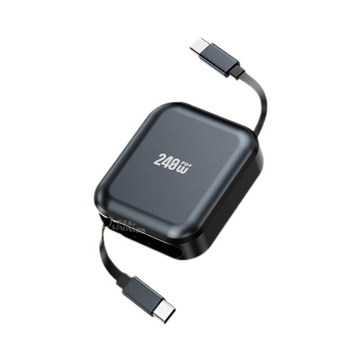 Câble de Charge Rapide Rétractable Dual Type-C 240W – Organiseur Câble Portable