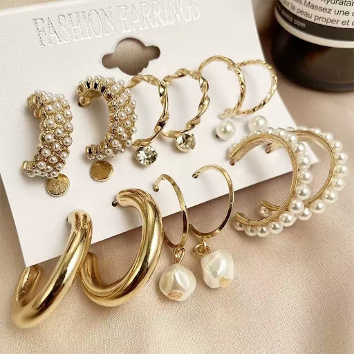Set de 9 Paires de Boucles d'Oreilles & Créoles – Perles & Strass Style Glamour Chic