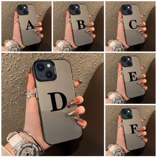 Coque de Protection iPhone Transparent Fumé Effet Argenté – Motifs Lettres Initiales A-Z avec Petit Cœur Rouge – Protection Intégrale Antichoc pour iPhone 11 à 17 Pro Max