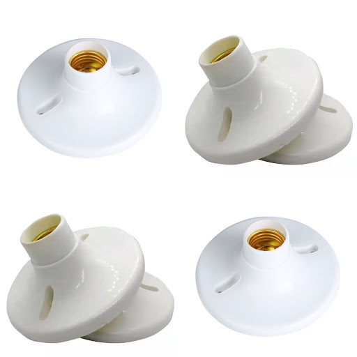 Douille E27 à Vis Fixation Plafond & Mur - Support de Lampe Cylindrique Plat 11,8 cm Plastique Ignifuge