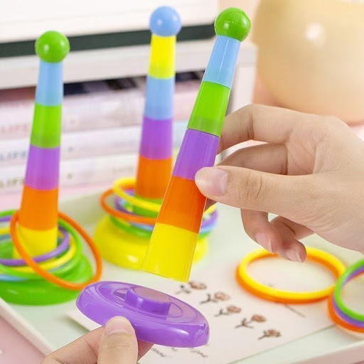 Jeu de Lancer d'Anneaux Éducatif & Tour d'Empilage - Jeu d'Adresse Multicolore pour Enfants
