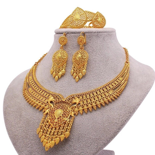 Parure de Bijoux Orientale Dorée 4 Pièces - Collier, Bracelet, Boucles et Bague