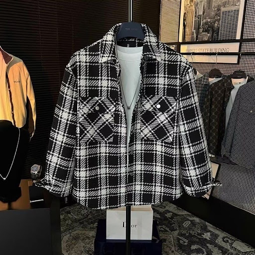 Veste Surchemise Homme à Carreaux Style Tissè Tweed - Coupe Décontractée