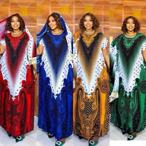 Robe Longue Boubou Kaftan Abaya avec Strass Brillants et Foulard Voile Assorti à Franges