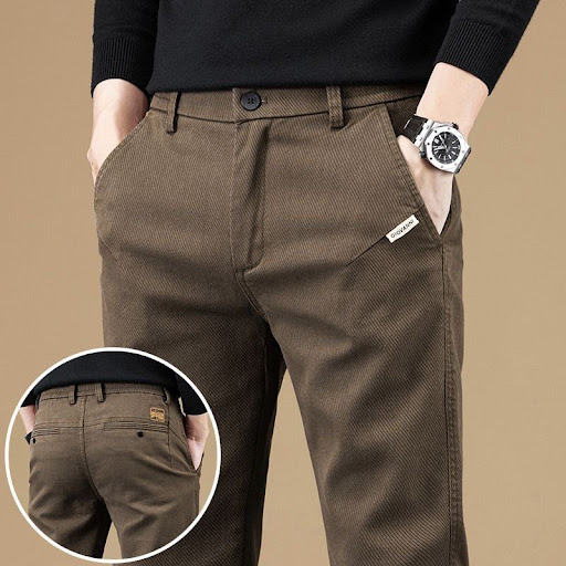 Pantalon Chino Homme Coupe Droite Moderne en Coton Côtelé