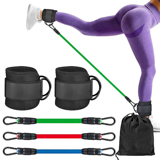 Kit de Sangles de Cheville & Bandes de Résistance Fessiers/Jambes – Sac de Rangement Inclus