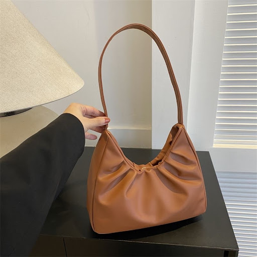 Sac Baguette / Aisselle Plissé en Similicuir - Style Rétro & Tendance (Modèle Noir / Marron / Blanc)